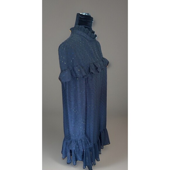 Betsey Johnson Black Rainbow Clip Dot Ruffled Dress High Neck Sheer Size 10 Midi - Picture 2 of 12